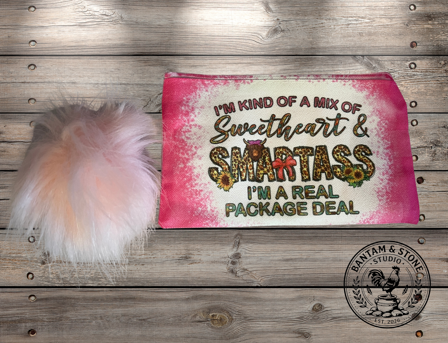 I'm kind of a mix of sweetheart & smartass. I'm a real package deal canvas zipper pouch
